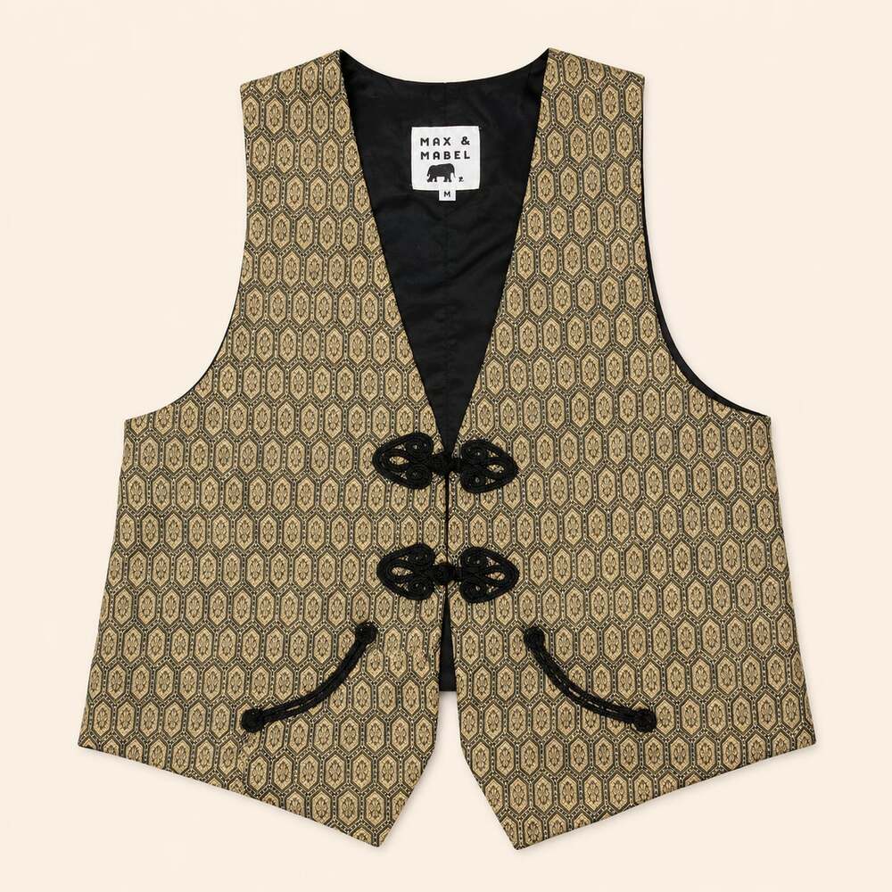 Vintage Max & Mabel Brocade Toggle Vest Boho Tapestry Waistcoat M